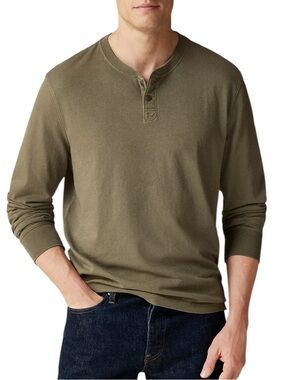 NEW J. Crew Vintage-wash Cotton Henley Misty Olive Green Super-Soft Size Large